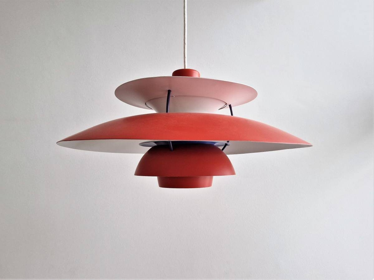 Vintage PH5 Suspension Lamp in Red by Poul Henningsen for Louis